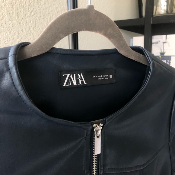 ZARA Gorgeous Navy Leather Jacket - Picture 3 of 7